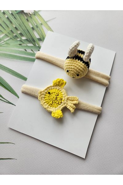 Hand Mother's Since 2024 Bee and Fish Model Handmade 2-Piece Baby Hair Band/Bandana Children's and Baby Hair Band (0-1 Years)