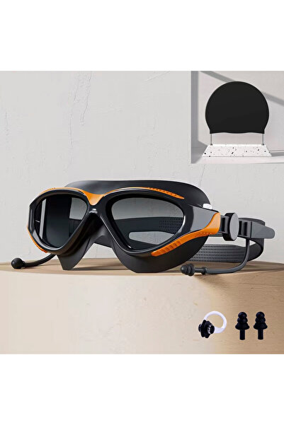 Choice نظارات سباحة برتقالية كبيرة الإطار مضادة للضباب احترافية عالية الدقة قابلة للتعديل