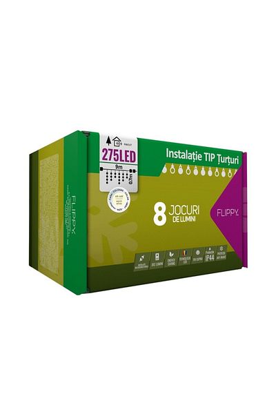 Briggs Luminițe de Crăciun în formă de țurțur, IP44, 9 m, 275 LED-uri, Alb cald, 8 moduri de iluminare, Transformator 31 V, 9W, Inter
