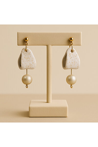 Lu Atelier Éloria - Handmade Polymer Clay and Pearl Bridal Earrings with Gold Detail |   Elegant and Modern Design