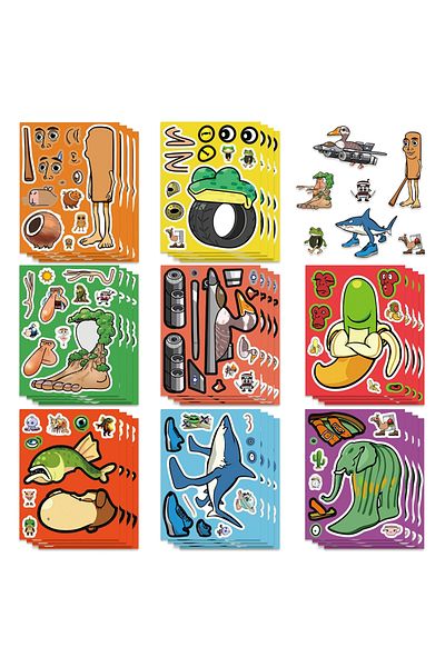 BANDAI 8PCS 8/16Sheets Abstract Italian Brainrot Animals Make a Face Puzzle Stickers Tung Tung Sahur Decal
