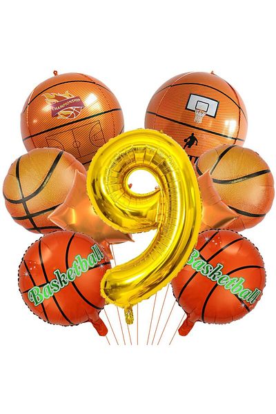 Choice Other 9 year old 9Pcs Basketball Balloon Set Digital Aluminum Film Balloon Sports Basketball Party S