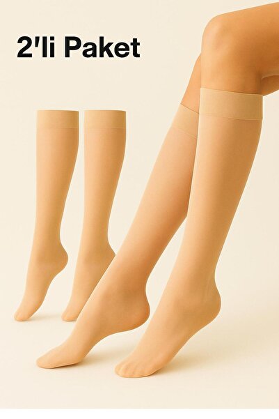 DÜVEN 2-Piece Women's Knee-Length Pants Socks Medium Thick Micro 40 Denier Light Skin Matte Mousse Socks