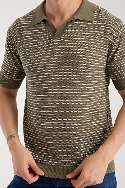 Afri Tricou pentru bărbați, cu guler polo, tricot texturat, verde, cu mânecă ...