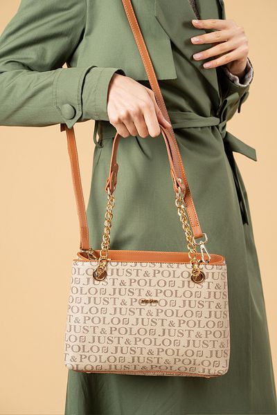 Just Polo 4 Compartment Medium Size Mink Tan Women's Shoulder and Hand Bag with Chain Strap – Wallet Gift