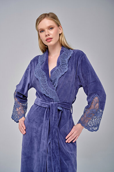 Nuşa Robă elegantă și elegantă din dantelă Niki din catifea din bumbac