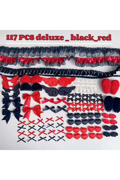 Choice XL 117 pieces Black and red lace handmade DIY material bag, bar holder decoration pain bag, valley b
