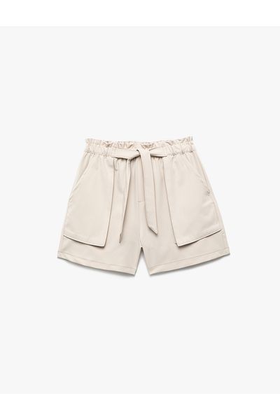 Koton Viscose Blended Shorts with Belt Detail and Elastic Waist with Pockets
