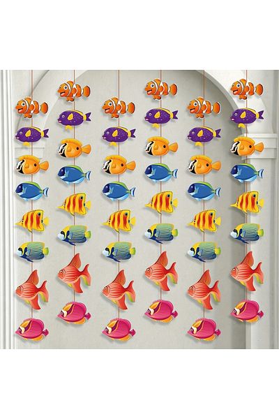 Choice yellow Under The Sea Party Decorations Tropical Fish Garlands Banner Ocean Fish Paper Cutouts Hawaii