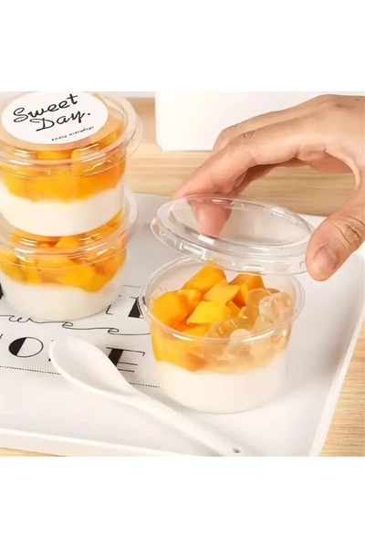 MG HOME 10 Pieces 150 Cc Soup Bowl + Lid Plastic Pudding Appetizer Dessert Pastry Ice Cream Ashura Container