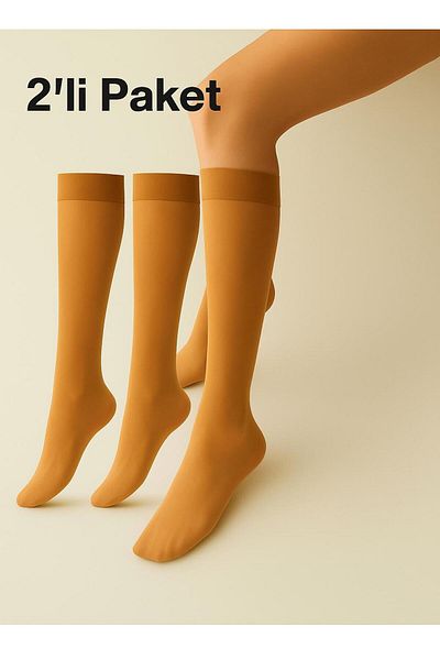 DÜVEN 2-Piece Women's Knee-Length Pants Socks Medium Thick Micro 40 Denier Skin Matte Mousse Socks