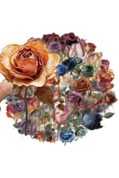 Choice 50PCS 50PCS Dried Rose Decorative Graffiti Stickers DIY Luggage Notebook Skateboard Motorcycle PET W