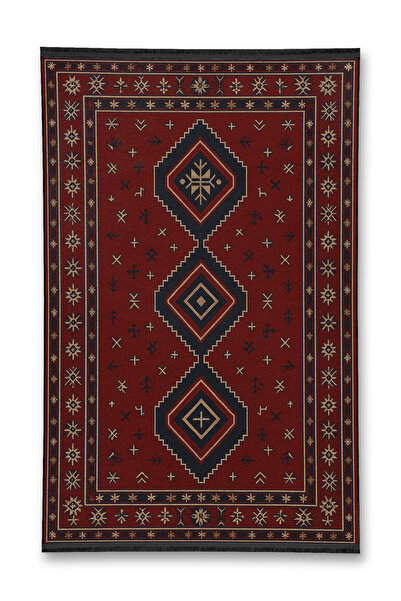 Rugs Modern Halı سجادة موسو الحمراء ذات النمط العرقي الأحمر والأسود المنسوجة ذات القاعدة المزخرفة mosso149