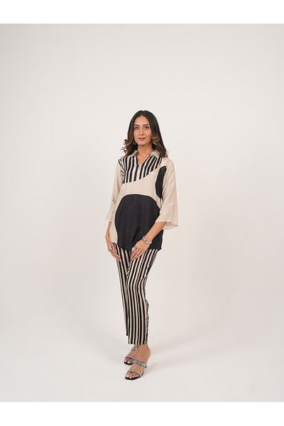 Lehar Black & Beige Striped Co-ord Set