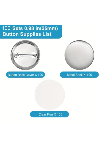 Choice 25mm 100Sets 100 Sets 25mm Metal Round Button Supplies Button Making Parts, Pin Maker Parts Badge Su