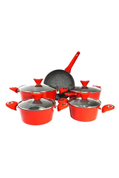 Zilan Комплект тенджери от 9 части, алуминиев материал, вътрешен гранит, съвм...