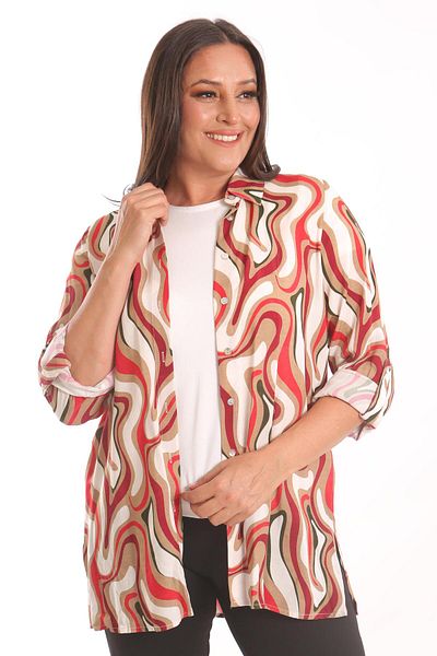 Metpoint Trend42Plus Large Size Patterned Viscose Shirt Blouse Burgundy Double Suit