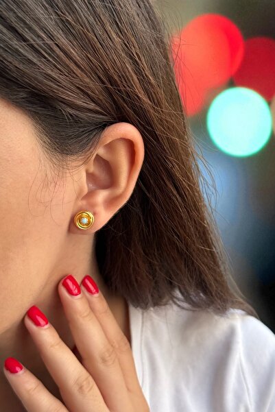 Utku Kuyumculuk 22 AYAR FİRUZE TAŞLI YUVARLAK KÜPE