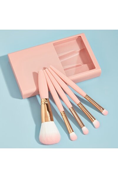 Briggs Set 5 Pensule de Machiaj cu Peri Moi, Cu Suport pentru Depozitare si Oglinda, Roz