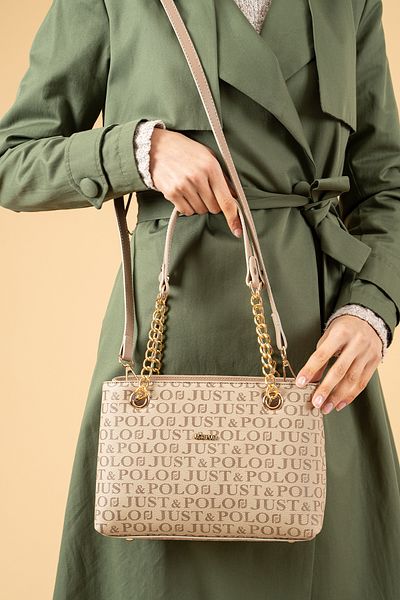 Just Polo 4 Compartment Medium Size Mink Women's Shoulder and Hand Bag with Chain Strap – Wallet Gift