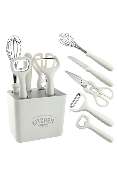 Camy Set 6 kitchen utensils, including holder, bottle opener, vegetable peeler, scissors, knife, whisk, A