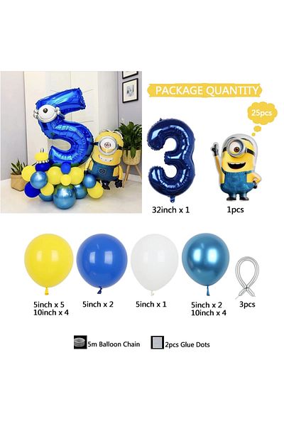 Miniso As picture set 1-3 Disney Minions Themed Party Balloon Arch Kit Cute Minions Birthday Yellow Blue La