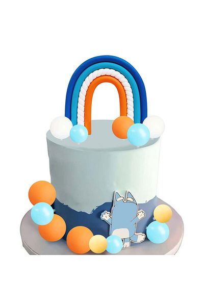 Choice 14pcs 14pcs Blue Rainbow Cake Toppers with Multicolor Balls - Birthday Baby Shower Decorations for B