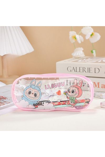 Choice pink Creative Funny Bunny Print Pencil Case Clear Pencil Case Stationery Pencil Case Stationery Sch