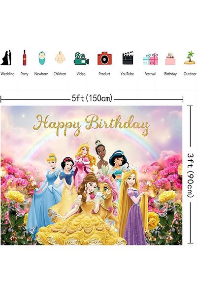 Miniso BackGround Princess Themed Backdrop Colorful Princess for Girl Photography Background Baby Shower Pr
