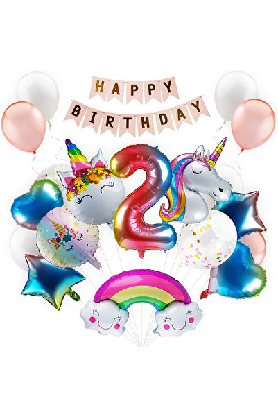 OEM Set baloane aniversare, numărul 2, folie/latex, multicolor, 21 piese