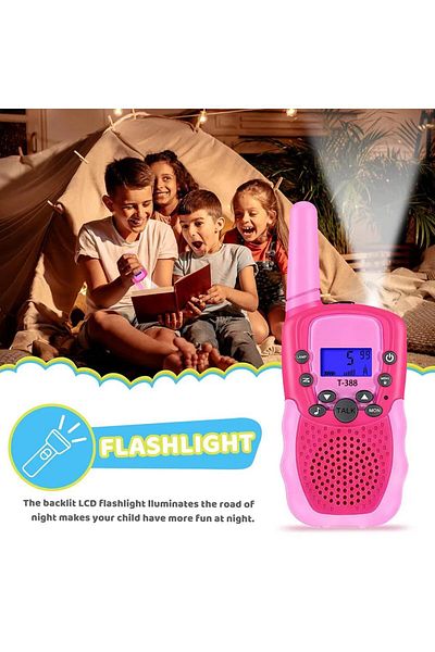 OEM Set doua statii Walkie Talkie copii, Lanterna, Ecran LCD, Roz