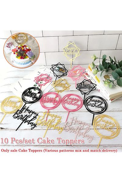 Choice 10PCS 10Pcs/set Multi Style Acrylic Happy Birthday Cake Topper Dessert Decoration