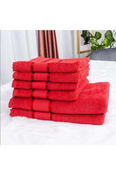 Sale4u Set 6 Prosoape din Bumbac 100% – 400 g/mp – Ultra Absorbante și Confortabile, Rosu