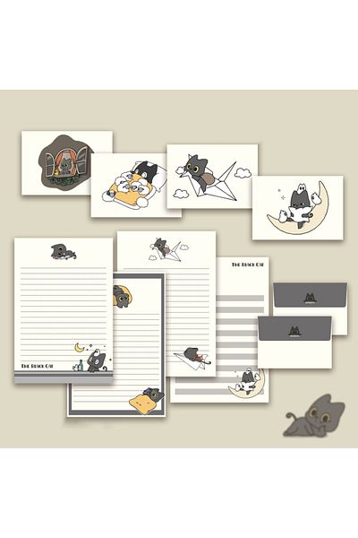 Choice WHITE Cute little black cat set of envelope paper, 4 sheets of paper and 4 envelopes, suitable for i