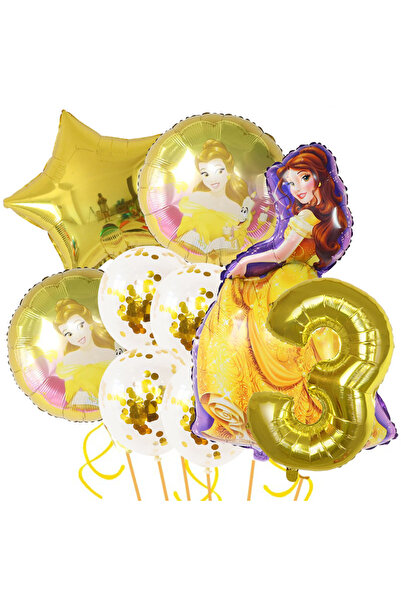 Disney كما هو موضح في الصورة، مجموعة بالونات من رقائق معدنية لتزيين حفلات أعياد الميلاد بموضوع الجميلة والوحش