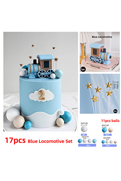 Choice31 مجموعة 17 قطعة زرقاء لتزيين الكيك على شكل قطار أزرق، زينة كيك على شك...