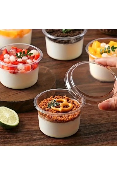 MG HOME 100 Pieces 150 Cc Soup Bowl + Lid Plastic Pudding Appetizer Dessert Pastry Ice Cream Ashura Container