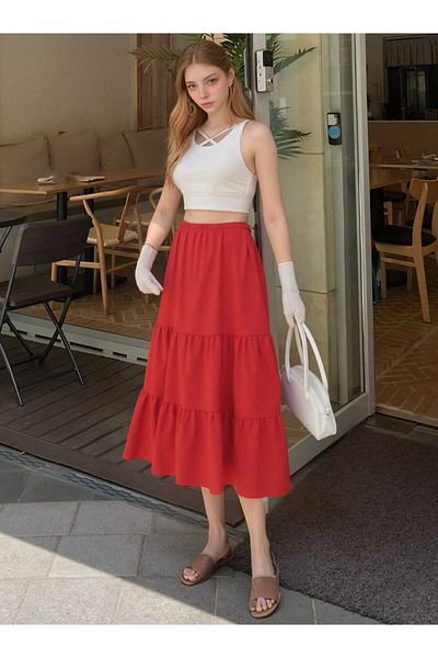 DEVRİMAY TEKSTİL Women's 3 Layer Wrap Skirt, Hijab Skirt, Long Skirt