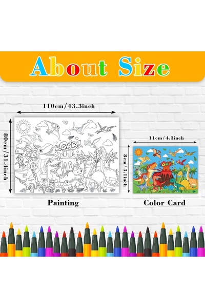 Choice كتب تلوين ديناصورات للأطفال مقاس 110×80 سم، ملصق تلوين، مفرش طاولة تلو...
