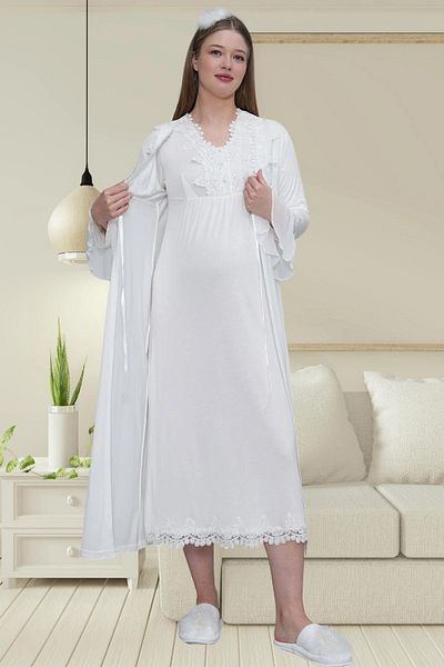 Mavelle Women's Pregnant Maternity Dressing Gown Nightgown Pajamas Set 1519