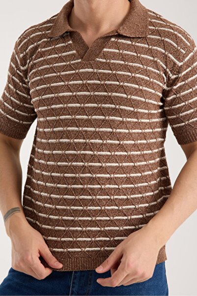 Afri Ανδρικό μπλουζάκι πλεκτό με κοντό μανίκι με λαιμόκοψη πόλο με μοτίβο μπα...