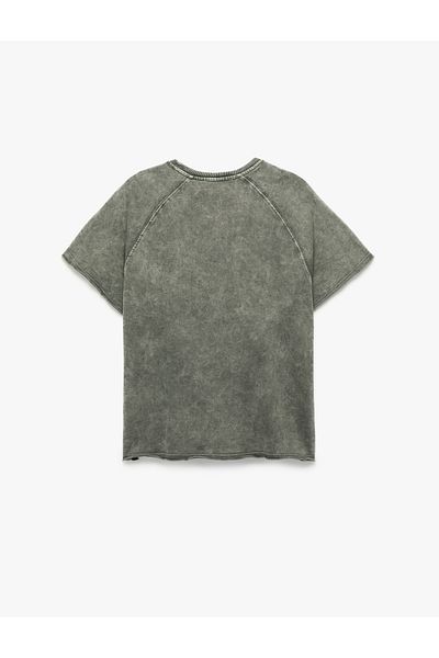 Koton Cotton Faded Effect Short Sleeve Crew Neck Printed Oversize T-Shirt