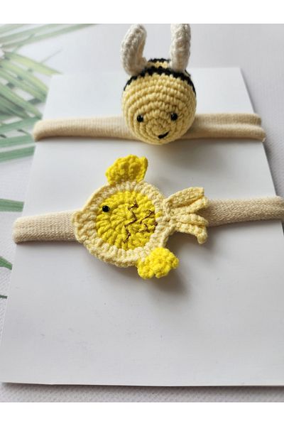 Hand Mother's Since 2024 Bee and Fish Model Handmade 2-Piece Baby Hair Band/Bandana Children's and Baby Hair Band (0-1 Years)