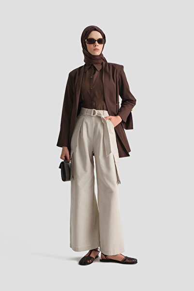 Armine Kargo Cepli Keten Pantolon 25Y2823 Taş