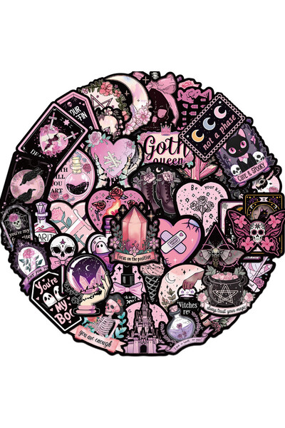 Choice 50PCS Pink and Black Gothic Waterproof Graffiti Stickers for Helmet Bicycle Hand Account Pencil C...