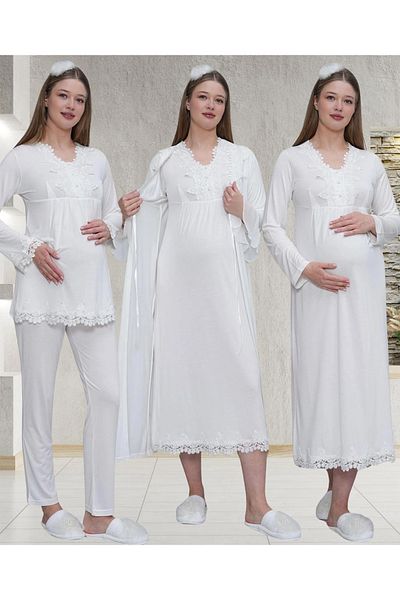 Mavelle Women's Pregnant Maternity Dressing Gown Nightgown Pajamas Set 1519