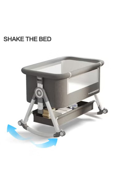 Fun Moment سرير أطفال قابل للطي بارتفاع قابل للتعديل مع سلة تخزين كبيرة وشبكة ناموسية قابلة للفصل