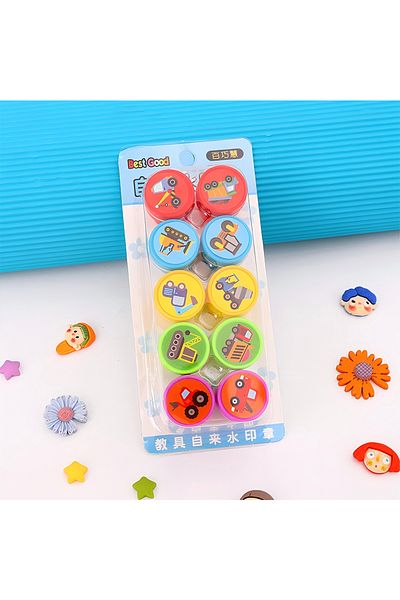 Choice 10PCS 10 Construction Vehicle Assorted Stamps for Kids Self-ink Stamps Lightning Mcqueen Anime Party