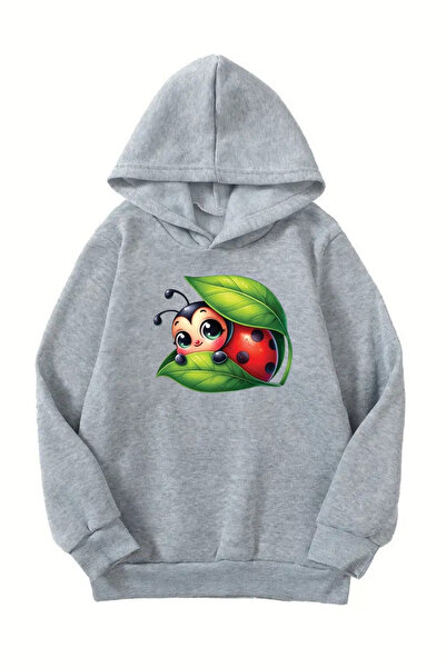 Sweetline Унисекс сив детски суитшърт с качулка - щампа на светулка, релефна ...