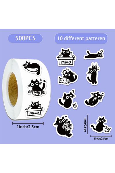Choice 500PCS 500PCS Small Black Cat Roll Sticker Graffiti Stickers DIY Phone Case Laptop Water Bottle Wate